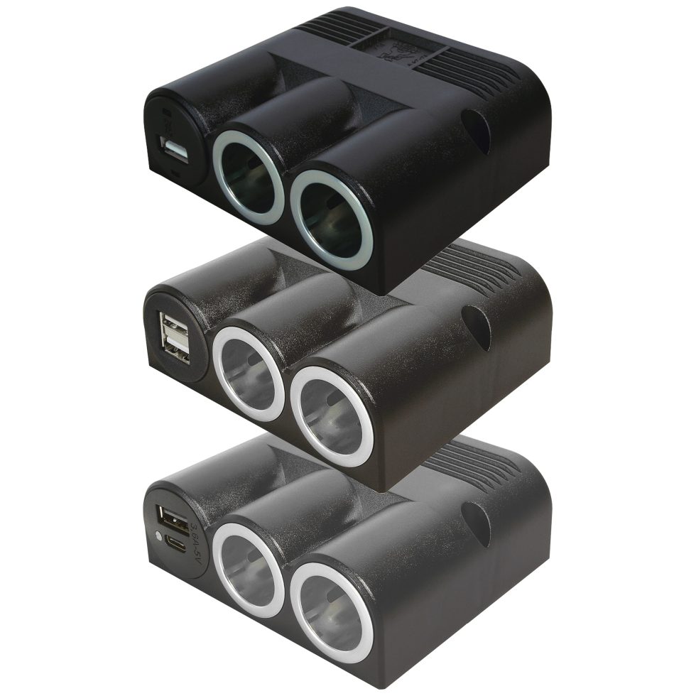 Felületre szerelhető tripla szivargyújtó aljzat USB csatlkaozóval