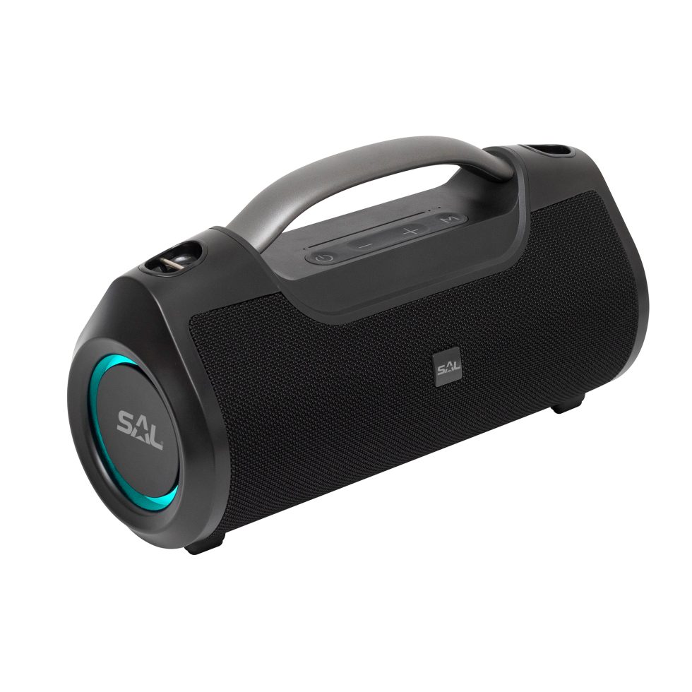 Hordozható bluetooth kihangosító, BoomBox, 2 x 30 W, BT TWS, 3.5mm AUX, USB, EQ, LED effektek, telefontöltés, USB-C és AUX kábel, vízálló