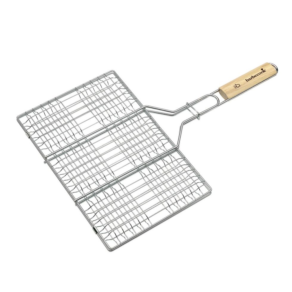 Hamburgersütő grillrács, krómozott, fa nyél, 100% FSC, 6db-os