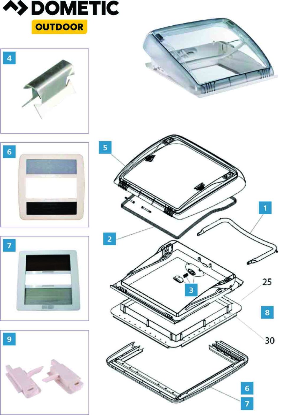 Komplett tető tömítéssel és zsanércsapokkal Dometic Mini Heki Style 400 x 400 tetőablakhoz - Image 2