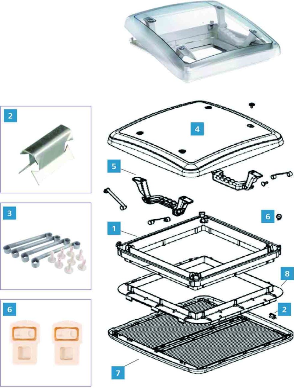 Komplett tető fogantyúval Dometic Mini Heki S 400 x 400 tetőablakhoz - Image 3