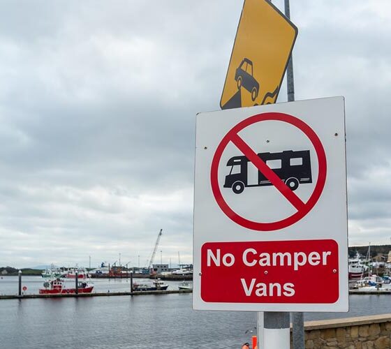 Killybegs, Ireland Obtober 13 2021 : Sign Banning Camper Vans